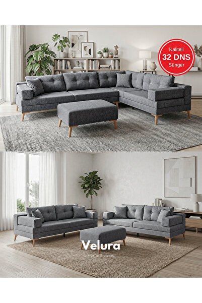 Velura Home & Living Zeri Yataklı Puzzle Modüler Köşe Koltuk Takımı & Köşe Ta...
