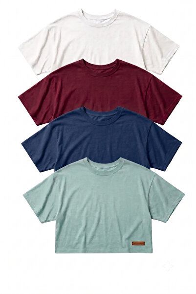 FHELIA Tricou de damă, 4 piese, din bumbac, cu țesătură respirabilă, cu gât t...