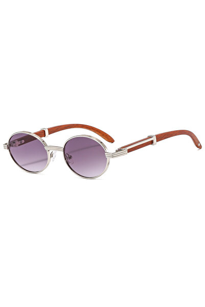 Choice3 Grey New Retro Imitation Wood Grain Sunglasses Men's Oval Sunglasses ...