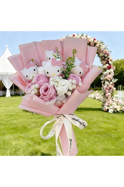 Choice7 KT-B-PINK Sanrio artificial rose bouquets and Hello Kitty preserved r...