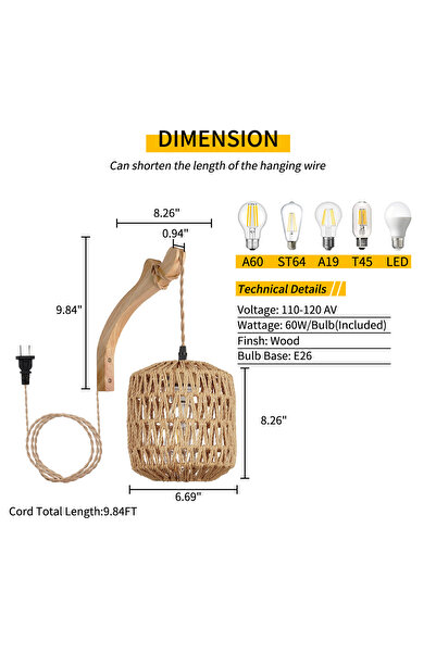 Choice EU Plug Wood - No light -A Bamboo Lantern Wall Lamp Natural Rattan Wic...