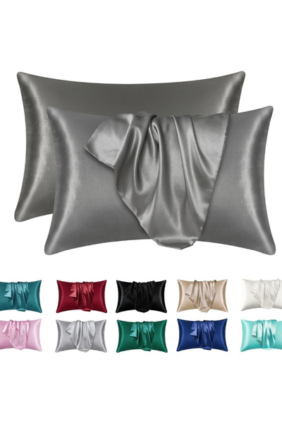 Choice38 35x50cm Dark Grey 2pcs Satin Silk Pillowcase for Hair and Skin, Cora...