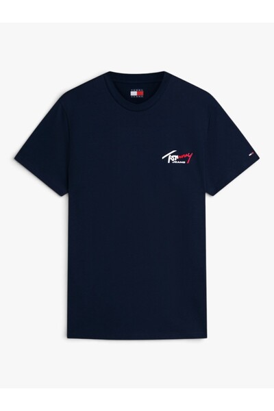 Tommy Hilfiger TJM Dar Kesim Göğüs İmzalı Kısa Kollu Erkek Mavi T-shirt DM0DM...