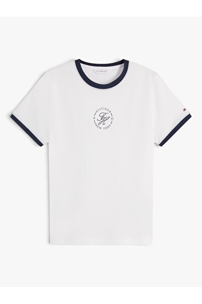 Tommy Hilfiger TH ROUNDAL REG C-NK SS TEE Kadın Beyaz T-Shirt - WW0WW50032