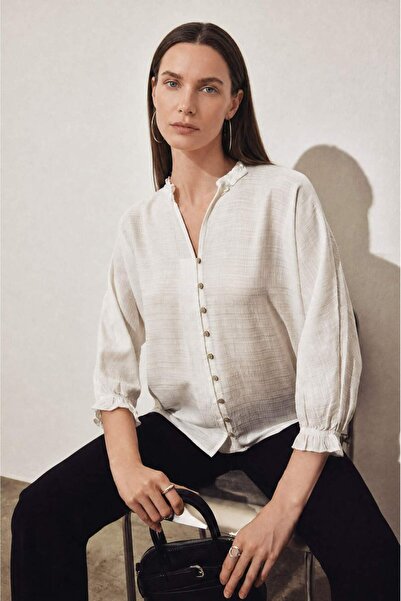 DeFacto V-Neck Long Sleeve White Shirt G8959Ax26Au