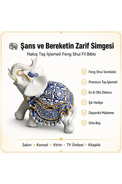 e-life shop Nakış Taş İşlemeli Şanslı Fil Biblo Heykel Hediyelik Dekoratif Ür...