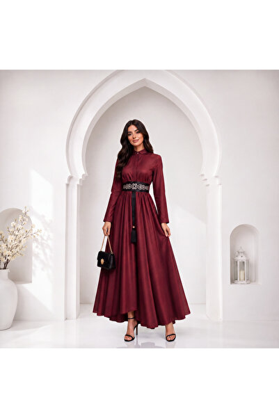 Muslima Wear Rosalie Couture Bordo Fransız Şifon Tesettür Abiye