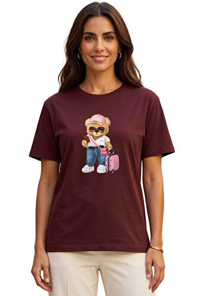 DK DAKSEL Unisex Traveling Teddy Bear Graphic Printed 100% Cotton Oversized F...