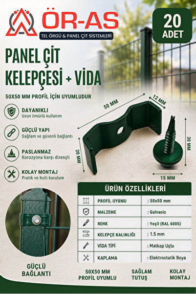 ÖR-AS TEL ÖRGÜ & PANEL ÇİT SİSTEMLERİ Klips Bağlantı Aparatı 20 Adet (VİDA DA...