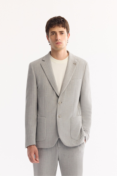 Avva Men's Gray Mono Collar Bi-Stretch Light Textured Blazer Comfort Slim Fit...