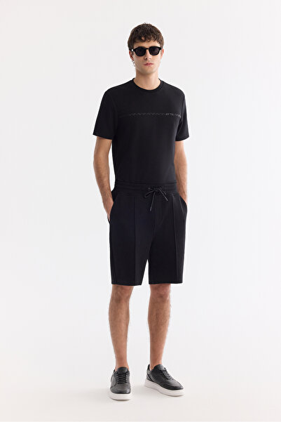 Avva Men's Black Interlock Regular Fit Shorts with Elastic Waist and Side Poc...