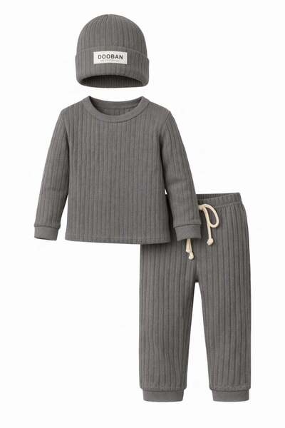 Bubito Şapkalı Bebek&Çocuk Alt Üst 3'lü Takım-Gri
