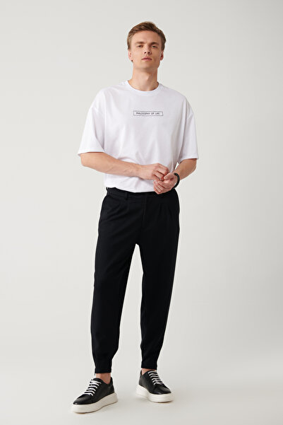Avva Men's Black Classic Waist Pleated Knitted Trousers A41Y3075