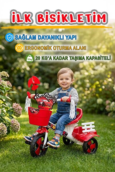 Fiesta Kırmızı 3 Tekerli YUMUŞAK MİNDERLİ PERVANELİ PÜSKÜLLÜ Çocuk bisikleti 2026 Yeni Sezon