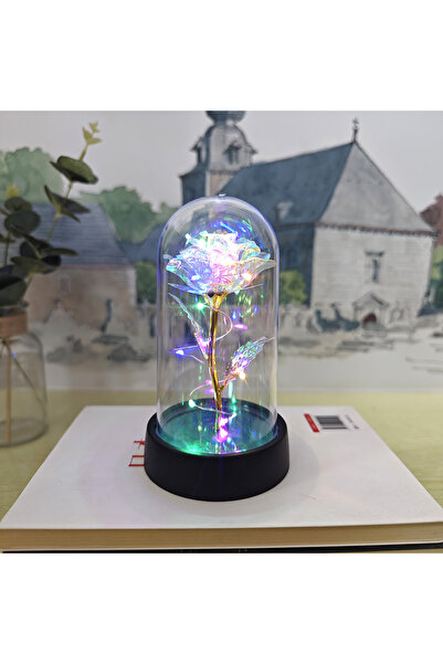 Choice11 Gold-Coloured Artificial Glass Flower with Eternal Rose of the LED L...