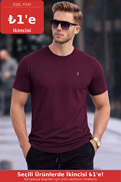 COMBİNE MİCHAİL Erkek Bisiklet Yaka Slim Basic Bordo Tişört