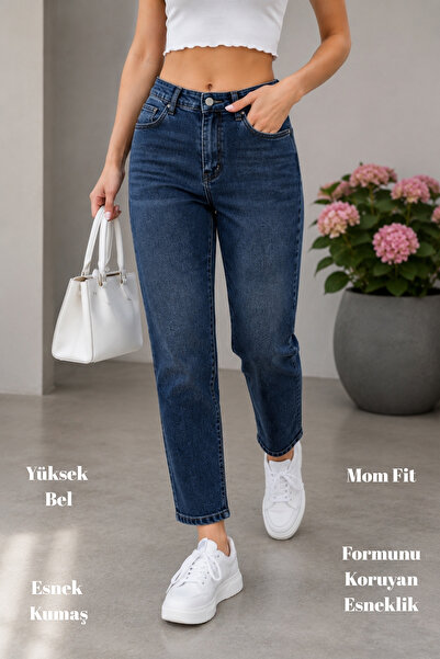 CEDY DENIM Mom Fit farmerke visokog struka, boyfriend kroja, lycra plave žens...