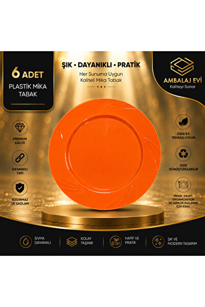 Ambalaj Evi Mica Luxury Plastic Plate Orange Mica Plate 23 cm 6 Pieces