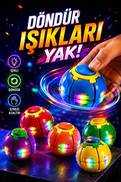 PAKİTO Led Işıklı Dönen Stres Topu Stres Giderici Mekanizmalı Renkli Fidget S...