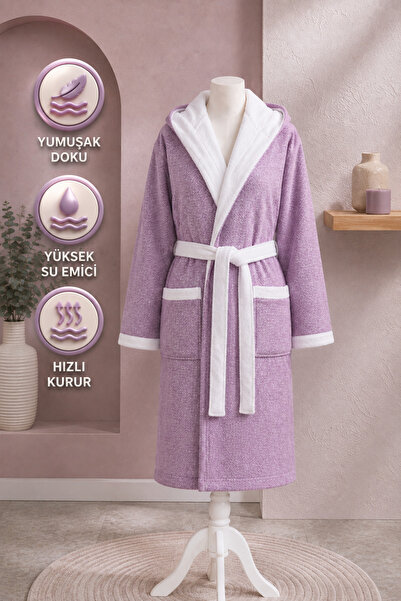 TEXTİLES MAGİC LAMP Indigo Peak Cotton Patterned Hooded Bathrobe