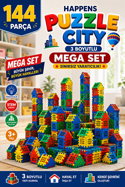 HAPPENS Puzzle City 3D Eğitici Yapı Taşları Oyuncak Plus Plus Blockland Akıl ...