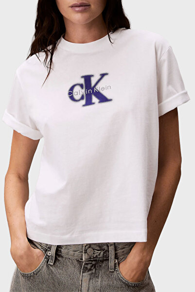 Calvin Klein Ss Kadın Boxy Seasonal Monologo Graphic Beyaz T-Shirt