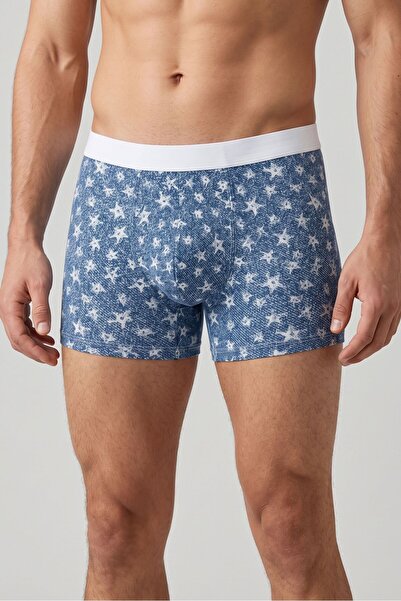 OBJE Blue Star Men's External Elastic Cotton Boxers