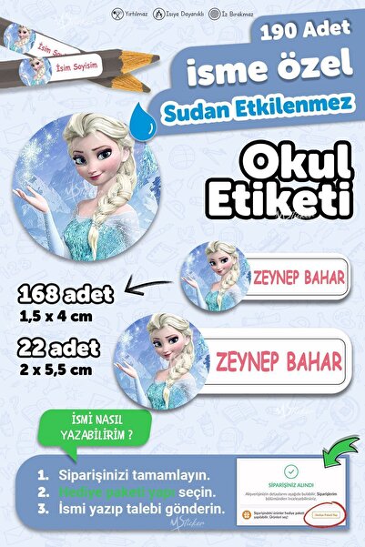 MSticker Okul Etiketi Kalem Defter Etiketi Özel Isim Yazılabilen Etiket Elsa ...