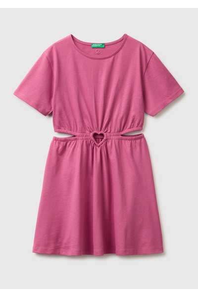 United Colors of Benetton Girl's Dusty Rose Waist Heart Detailed Short Sleeve...