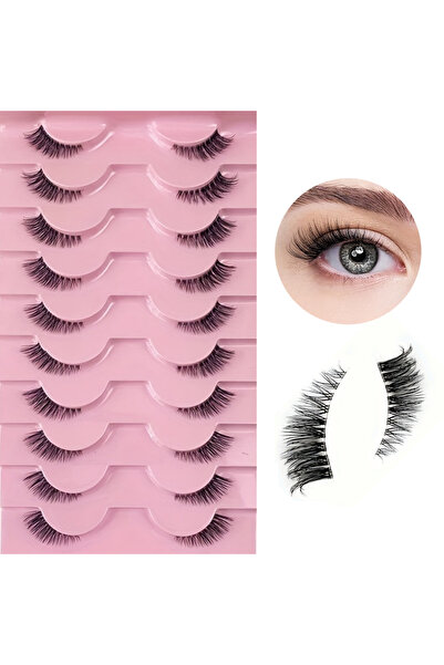 Choice Pink 10 Pairs Half Lashes Natural Look Wispy Fluffy Cat Eye Look Natur...