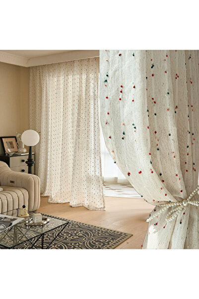 Choice13 Rod Pocket W130xH100cm 1pc Beige Retro linen-textured sheer curtains...