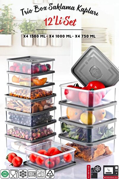 Open Home Concept Set of 12 Square Microwave & Freezer Compatible Trio Storag...