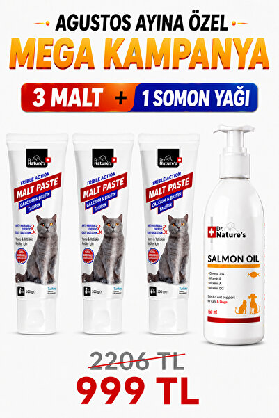 Dr. Nature's Kedi Maltı ve Somon Yağı Avantaj Seti – 3 Adet Malt Macunu + 1 A...
