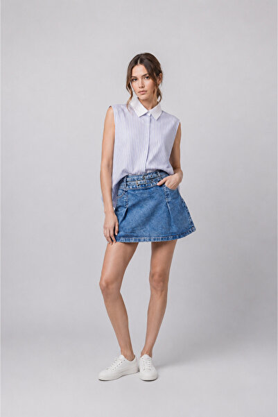 SEPANU COLLECTION Kadın Kemerli Kısa Denim Etek