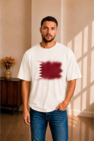 sngl tekstil Men's Oversized Qatar Flag Printed Short Sleeve T-Shirt S m L XL...