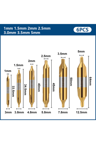 Choice10 6 قطع من مثقاب مركزي XCAN HSS بقطر 1.0-5.0 مم، وقطر 1.0-6.0 مم، وزاو...