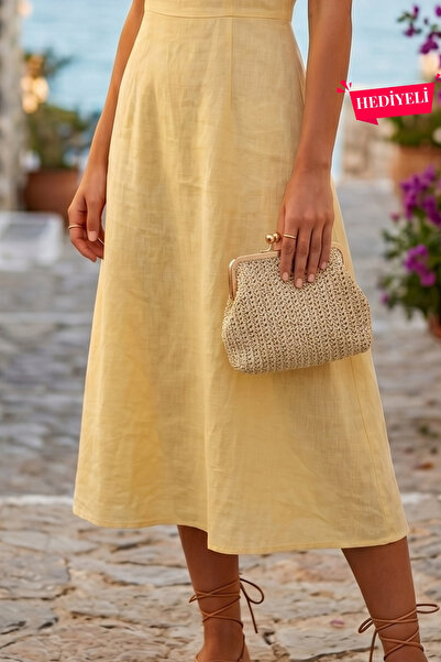 VivazzaLuxe Vintage Model Hasır Örme Mini Omuz, Portföy Clutch Çanta