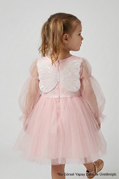 Le Mabelle Powder Butterfly Winged Girl's Dress - Kate