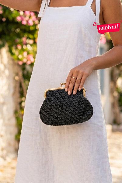 VivazzaLuxe Vintage Model Hasır Örme Mini Omuz, Portföy Clutch Çanta