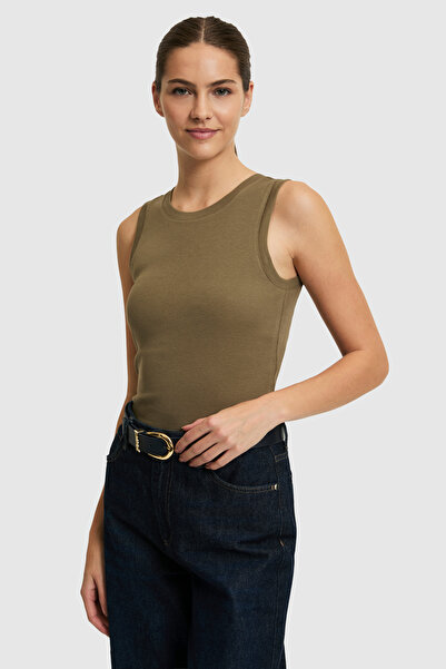 U.S. Polo Assn. Γυναικείο μπλουζάκι Khaki Crew Neck Basic 50323534-VR027