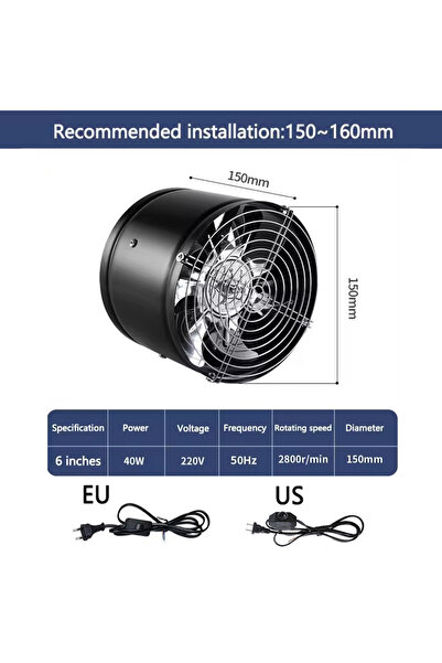 Choice4 EU 6 inch (Black) 4''6'' Pipe Exhaust Fan Air Ventilator Metal Pipe V...