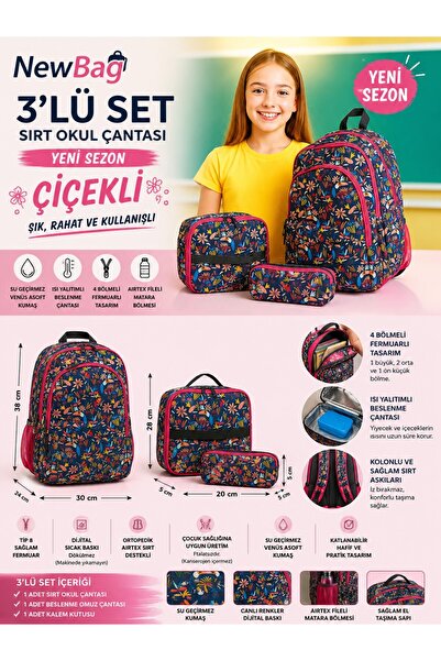 NewBag Σχολική τσάντα πλάτης Tropical Girl - Σετ 3 τεμαχίων (ΝΕΑ ΣΕΖΟΝ)
