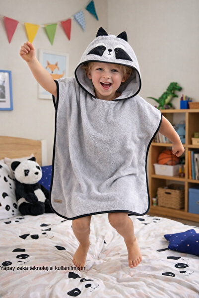 ELY PARKER Poncho Children's Bathrobe Beach Towel Hooded Inner-Outer Surface ...