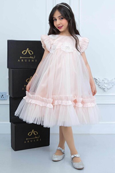 arushi Soft Rose Tulle Dress with Rose Details .. Girl's Dress