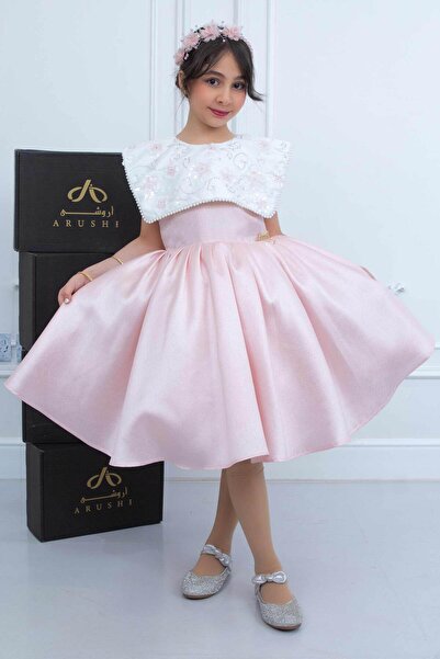 arushi Ritual Russian Taffeta Pink Dress with Embroidered Collar .. Girls' Dress