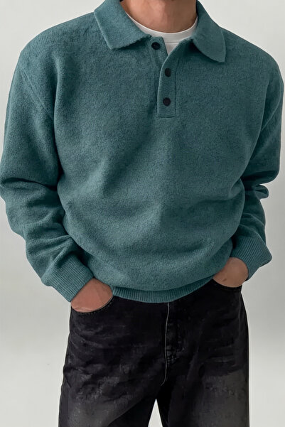 SERABLANKA Men's Polo Collar Oversize Knit Sweater – Comfortable Fit