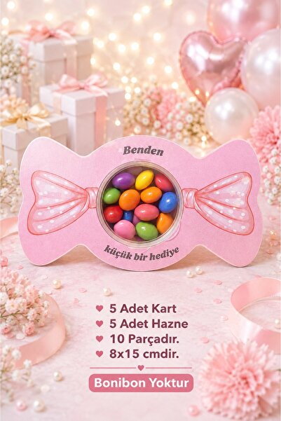 Emtory Gift 5 Adet Pembe Kurdele Model Şeker Kutusu - Çikolata Kutusu - Nişan...