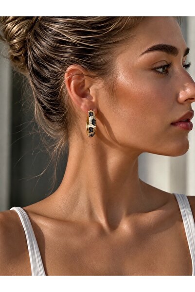 Sense of Atelier Raven Leopard Stone Hoop Earrings-Gold