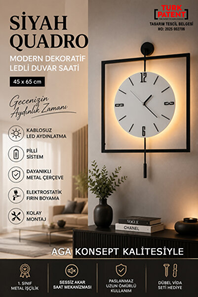 AGA KONSEPT Led'li Siyah Quadro Yuvarlak Kristal Orta Boy, Modern Dekoratif S...