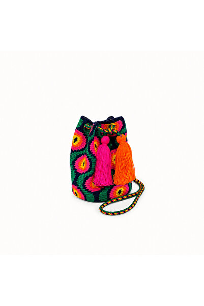 Dusa Craft El Yapımı Mini Wayuu Örgü Kadın Omuz Çantası – Bohem Püsküllü Renk...